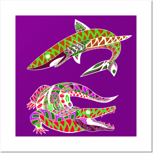 shark and alligator ecopop wild animals art Posters and Art